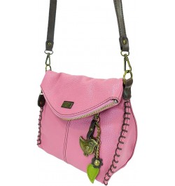 Charming Crossbody Bag With Flap Top | Flap and Zipper Cross-Body Purse or Shoulder Handbag with Metal Chain - Pink Metal Bir...