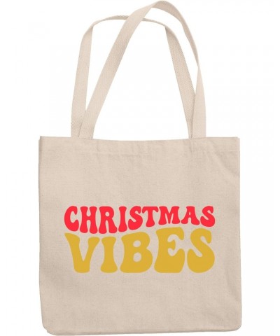 Christmas Vibes, Groovy Retro Wavy Text Merch Gift, 12oz Canvas Tote Bag $10.80 Totes