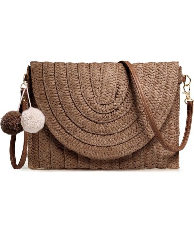 Straw Clutch Purse for Women Woven Rattan Envelope Bag Crossbody Wallet Handbags Shoulder Tote Bags for Summer Brown $10.82 C...