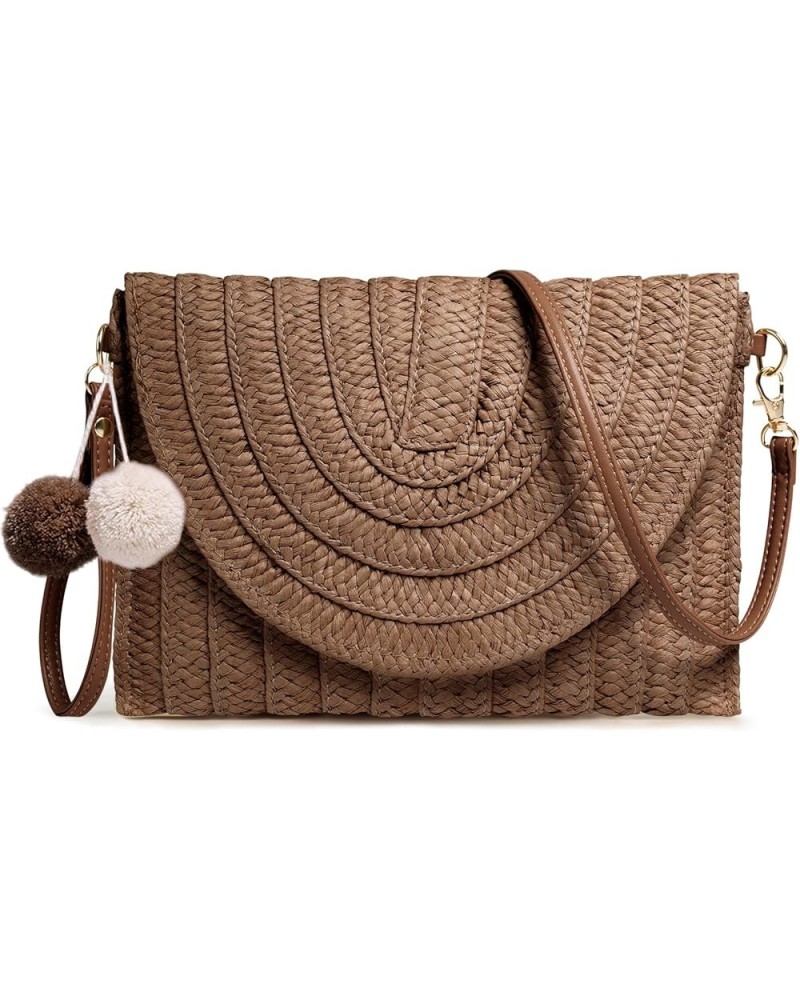 Straw Clutch Purse for Women Woven Rattan Envelope Bag Crossbody Wallet Handbags Shoulder Tote Bags for Summer Brown $10.82 C...