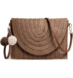 Straw Clutch Purse for Women Woven Rattan Envelope Bag Crossbody Wallet Handbags Shoulder Tote Bags for Summer Brown $10.82 C...