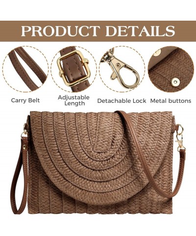 Straw Clutch Purse for Women Woven Rattan Envelope Bag Crossbody Wallet Handbags Shoulder Tote Bags for Summer Brown $10.82 C...