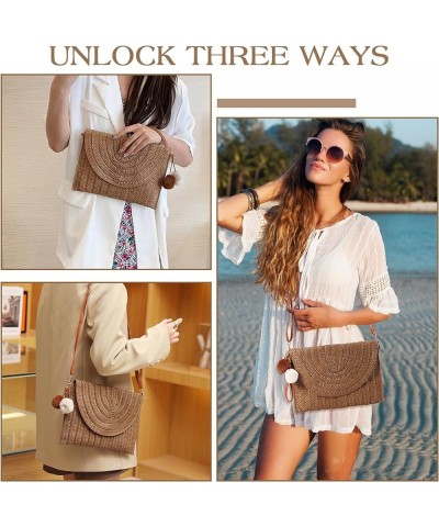 Straw Clutch Purse for Women Woven Rattan Envelope Bag Crossbody Wallet Handbags Shoulder Tote Bags for Summer Brown $10.82 C...