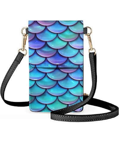 Leather Shoulder Bag Cell Phone Crossbody Purse with Adjustable Strap for Women Wallet with Touch Screen Blue Mermaid $11.76 ...