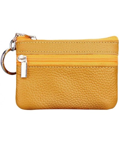 Coin Small Mini Zipper Wallet Pouch Purse Ring with Leather Key Women's Wallet White Wallets for Women Small Yellow-0 One Siz...