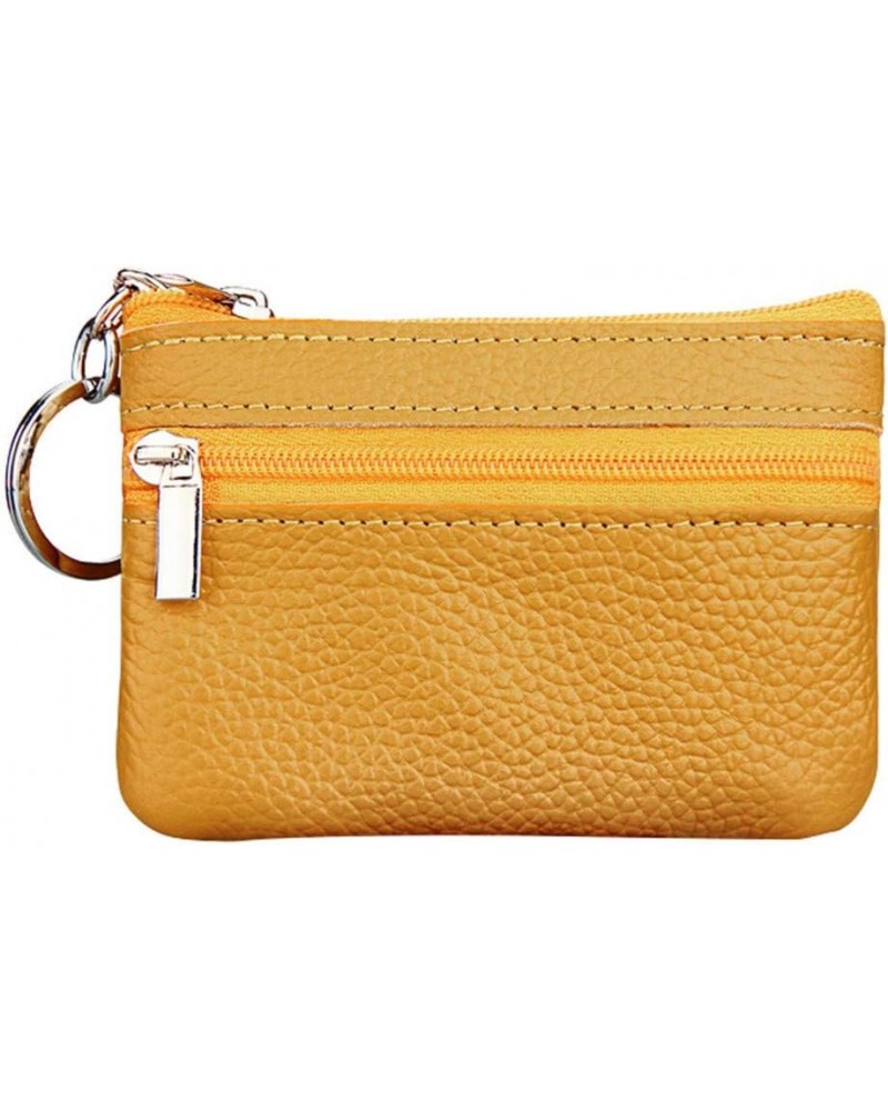 Coin Small Mini Zipper Wallet Pouch Purse Ring with Leather Key Women's Wallet White Wallets for Women Small Yellow-0 One Siz...