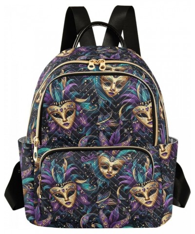 Mardi Gras Carnival Gold Mask Backpack Purse for Women Small Travel Bag Fashion Daypack M 202a5004 M(11.4"x6.1"x14.17") 202a5...