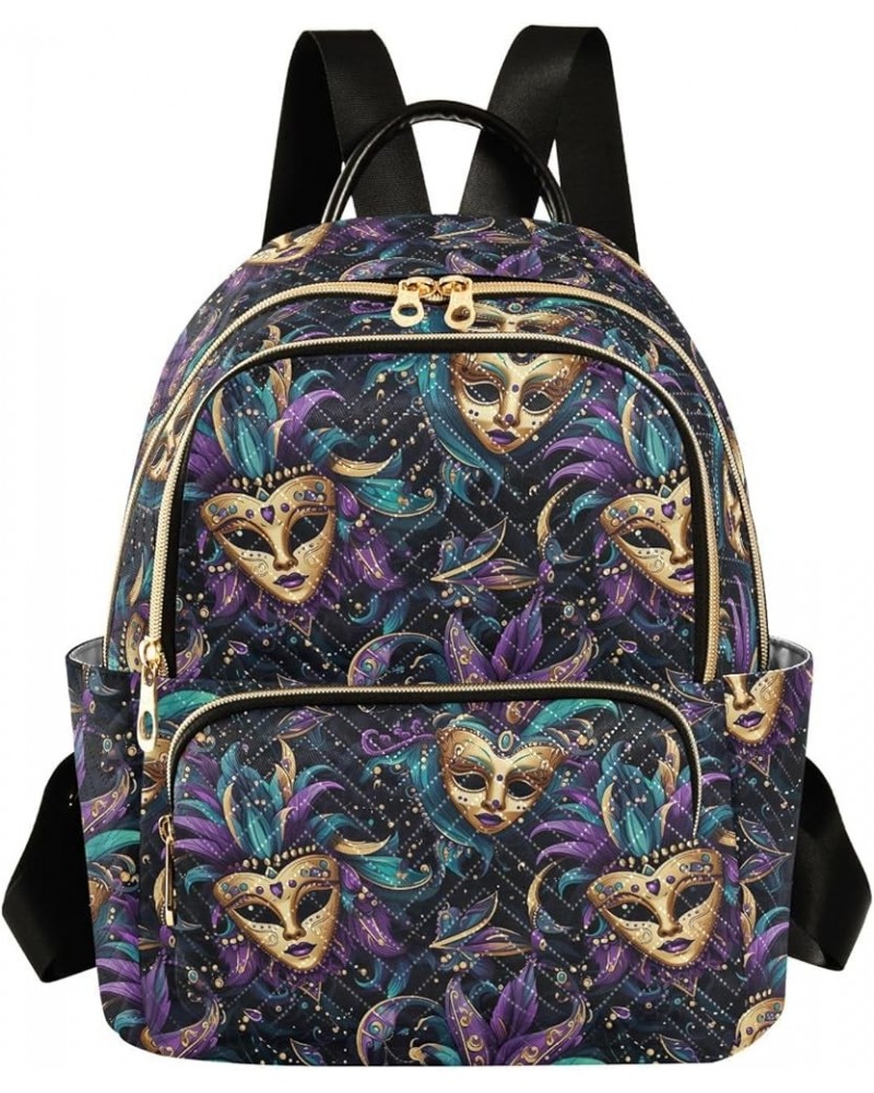 Mardi Gras Carnival Gold Mask Backpack Purse for Women Small Travel Bag Fashion Daypack M 202a5004 M(11.4"x6.1"x14.17") 202a5...