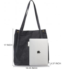 Corduroy Tote Bag for Women Cute Tote Bag with Inner Pocket for College Work Beach Grocery Pro-dark Grey $8.00 Totes