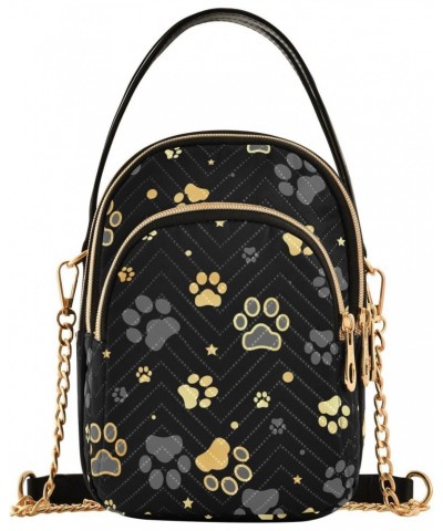 Gold Dog Paw Print Polka Dot Quilted Crossbody Bag for Women, Small Cell Phone Bag Shoulder Handbags Purse with Leather Strap...