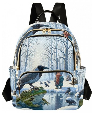 Dark Cat Quilted Backpack Mini Backpack Purse for Women Quilted Travel Bag Winter Flog and Crow Medium $18.19 Backpacks