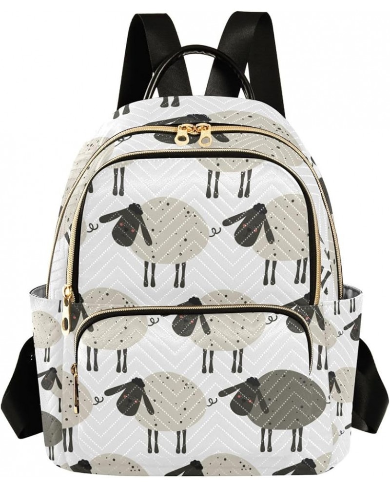 Women Backpack Cute Grey Sheep Anti-Theft Travel Backpack with Luggage Belt Lightweight Handbag Lady Purse Roomy Double Zippe...