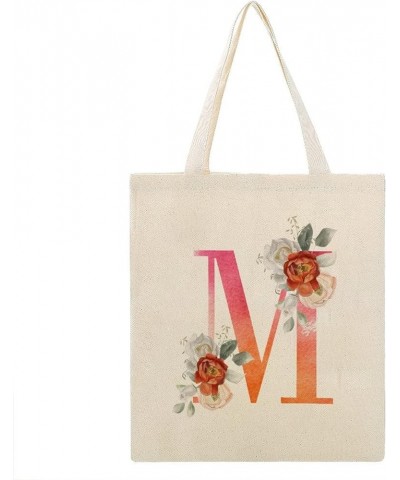 Orange Pink Letter Initial Q Alphabet Monogram Rose Canvas Tote Bag with Handle Cute Book Bag Shopping Shoulder Bag for Women...