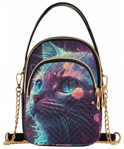 Women Crossbody Sling Bags Fantasy Cat Print, Compact Fashion Handbags Purse with Chain Strap Top handle for Evening Party Da...