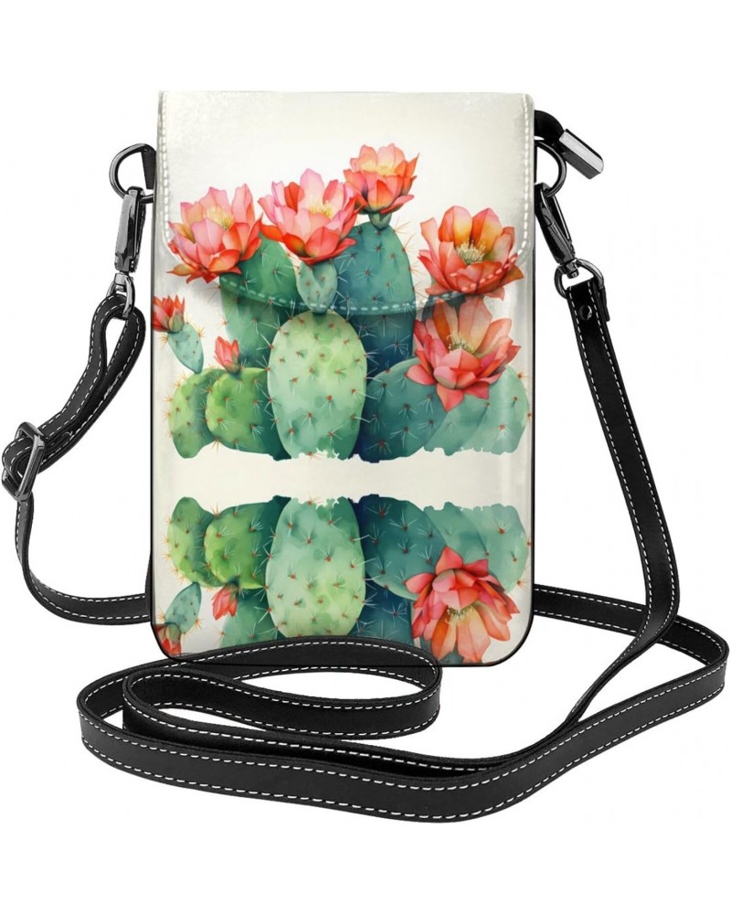 Women Leather Cell Phone Purse Watercolour Cactus Pattern Soft, Durable and Waterproof PU Leather Convenient for Daily use an...