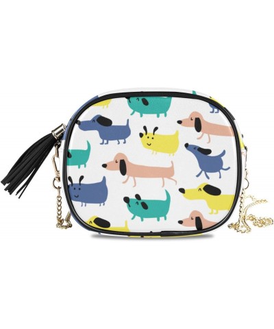 Small Crossbody Bag Cute Colored Dogs Womens Shoulder Chain Bag PU Leather Small Purse With Tassel $13.19 Shoulder Bags