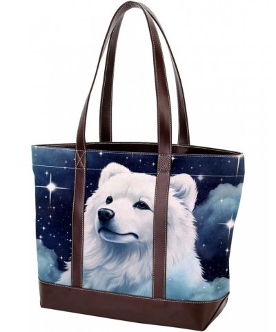 Polar Bear Canvas Leather Mix Hand-Held Tote Bag - Stylish & Spacious 13.3x4.7x12.2 in Shoulder Bag for Versatile Use - Canva...