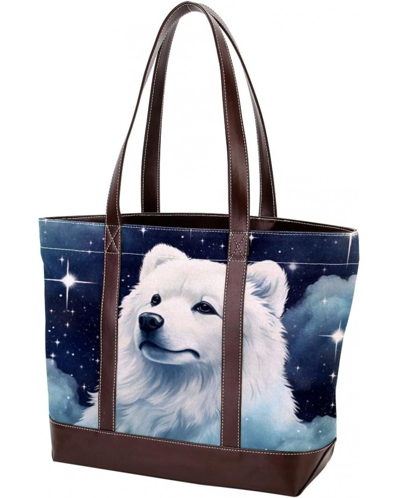 Polar Bear Canvas Leather Mix Hand-Held Tote Bag - Stylish & Spacious 13.3x4.7x12.2 in Shoulder Bag for Versatile Use - Canva...