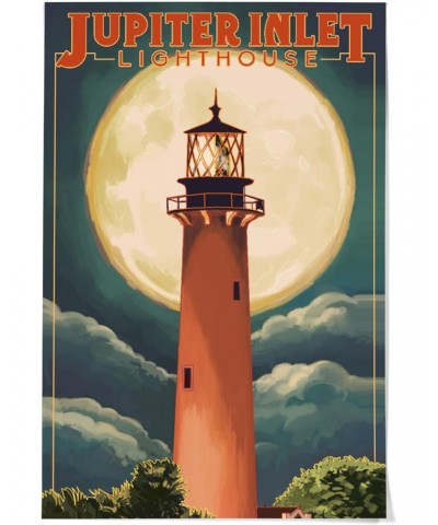 36x54 Inch Giclee Art Print Wall Decor, Jupiter, Florida, Jupiter Lighthouse and Moon $46.79 Totes