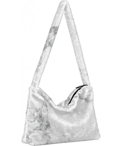 Women Boho Bag Grey White Marble Handbag Underarm Bag Tote Bag Shoulder Bag Crossbody Bag Fluffy Cell Phone Purse Lady Travel...