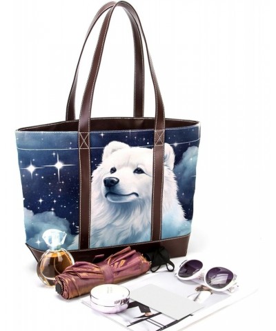 Polar Bear Canvas Leather Mix Hand-Held Tote Bag - Stylish & Spacious 13.3x4.7x12.2 in Shoulder Bag for Versatile Use - Canva...