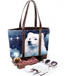 Polar Bear Canvas Leather Mix Hand-Held Tote Bag - Stylish & Spacious 13.3x4.7x12.2 in Shoulder Bag for Versatile Use - Canva...