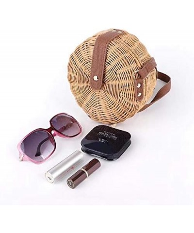 Round Straw Bag Women Summber Beach Purse Handbag Woven Cross Body Bag Satchel Brown $18.03 Satchels