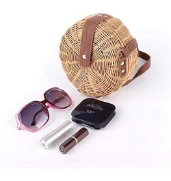 Round Straw Bag Women Summber Beach Purse Handbag Woven Cross Body Bag Satchel Brown $18.03 Satchels