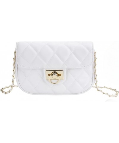 Leather Crossbody Bag for Women Small Quilted Hand Bag Metal Chian Turn Lock Closure White $17.77 Totes