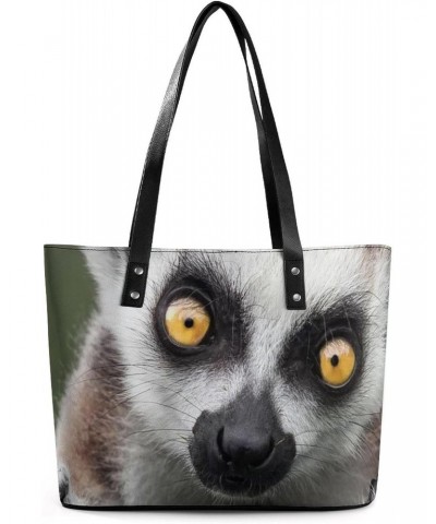 Cute Lemur Animals Handbag PU Leather Purse Tote Bag Shoulder Bag Top Handle Handbags for Women $29.35 Totes