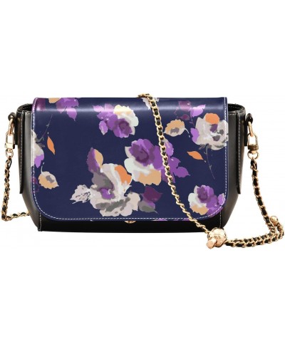 Chain Bag Purple Flowers Colorful Floral Small Crossbody Bag PU Leather Shoulder Bag $21.19 Shoulder Bags