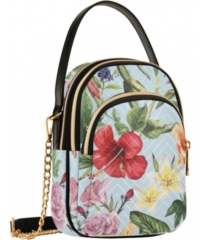 Tropical Flowers Crossbody Bag for Women Cell Phone Purse Wallet with Removable Chain Shoulder Handbag for Passport Phone Wor...