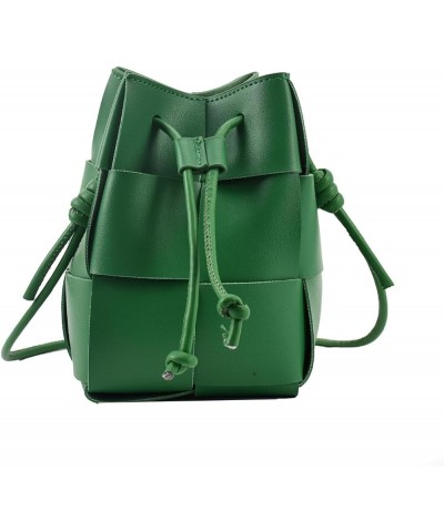 Women's Woven Bucket Bag Crossbody Handbag PU Square Lattice Drawstring Leather Small Shoulder Bags Clutch Purse Green $18.59...