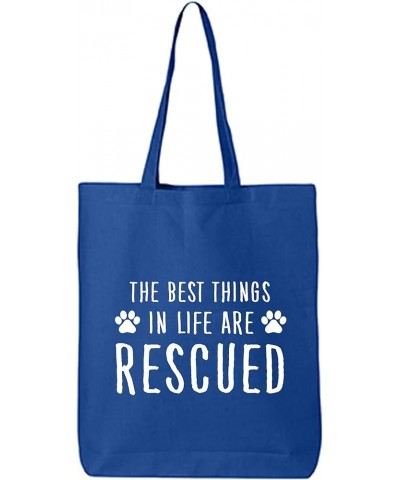 Best Things In Life Are Rescued Cotton Canvas Tote Bag Royal $9.24 Totes