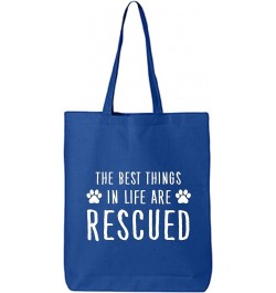 Best Things In Life Are Rescued Cotton Canvas Tote Bag Royal $9.24 Totes