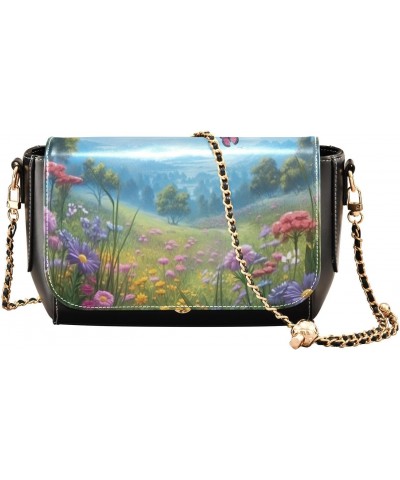 Meadow Flowers Butterflies Leather Crossbody Bag for Women Small Handbag with Chain Strap, Flip-Top Crossbody Purse $23.19 Cr...