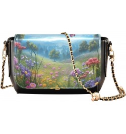 Meadow Flowers Butterflies Leather Crossbody Bag for Women Small Handbag with Chain Strap, Flip-Top Crossbody Purse $23.19 Cr...