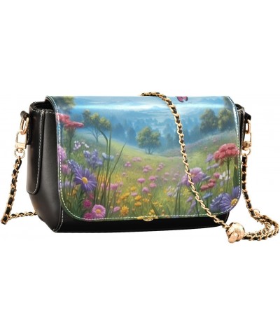 Meadow Flowers Butterflies Leather Crossbody Bag for Women Small Handbag with Chain Strap, Flip-Top Crossbody Purse $23.19 Cr...