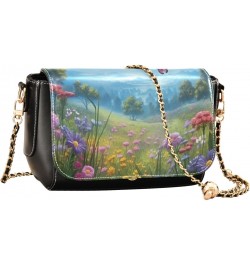 Meadow Flowers Butterflies Leather Crossbody Bag for Women Small Handbag with Chain Strap, Flip-Top Crossbody Purse $23.19 Cr...