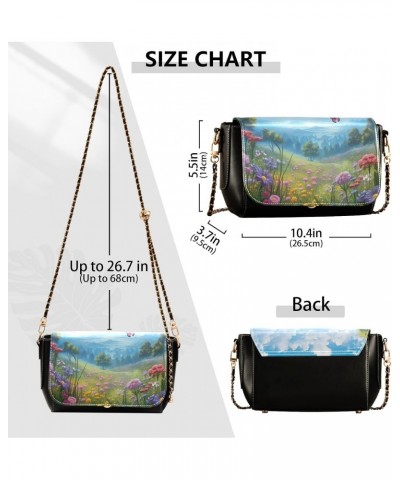 Meadow Flowers Butterflies Leather Crossbody Bag for Women Small Handbag with Chain Strap, Flip-Top Crossbody Purse $23.19 Cr...