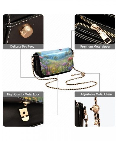 Meadow Flowers Butterflies Leather Crossbody Bag for Women Small Handbag with Chain Strap, Flip-Top Crossbody Purse $23.19 Cr...