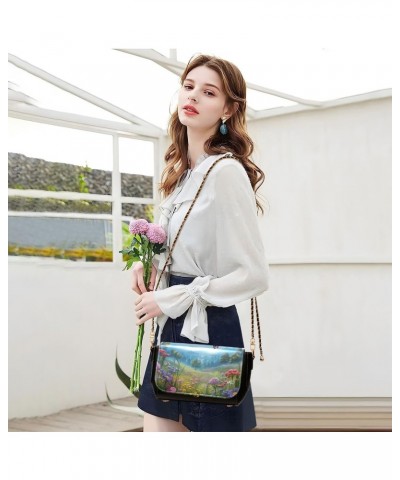 Meadow Flowers Butterflies Leather Crossbody Bag for Women Small Handbag with Chain Strap, Flip-Top Crossbody Purse $23.19 Cr...