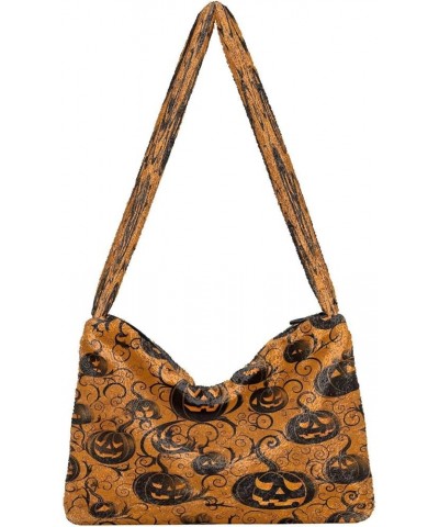 Halloween with Pumpkins and Stars Women Shoulder Bag, Shoulder Bags for Women, Autumn Handbags Orange With Swirled Halloween ...