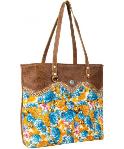 Tote Bag for Women - Western Upcycled Canvas and Leather Shoulder Bag Floral $27.95 Totes