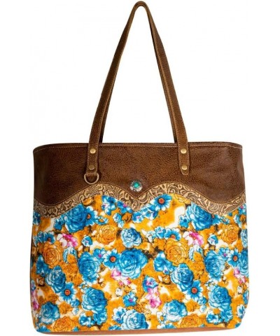 Tote Bag for Women - Western Upcycled Canvas and Leather Shoulder Bag Floral $27.95 Totes