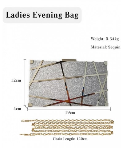 Women Evening Bag Geometric Clutch Bag Sparkly Sequin Handbag Bridal Wedding Purse Elegant Shoulder Bag Silver $28.13 Evening...