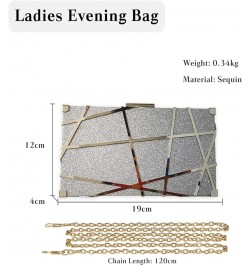 Women Evening Bag Geometric Clutch Bag Sparkly Sequin Handbag Bridal Wedding Purse Elegant Shoulder Bag Silver $28.13 Evening...