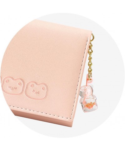 Cute 3 Bear Head Pattern PU Leather Women Wallet Small Slim Trifold Credit Card Case Holder Organizer with Bear Chain (Pink) ...