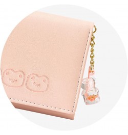 Cute 3 Bear Head Pattern PU Leather Women Wallet Small Slim Trifold Credit Card Case Holder Organizer with Bear Chain (Pink) ...