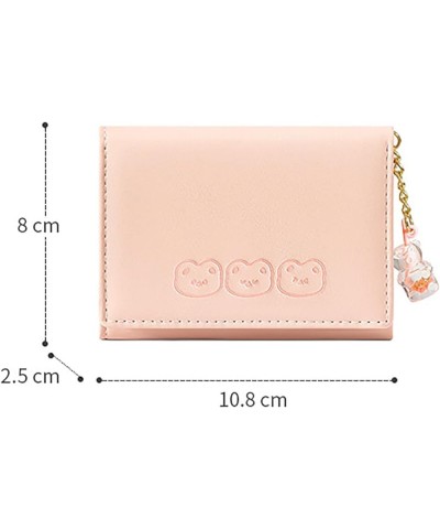 Cute 3 Bear Head Pattern PU Leather Women Wallet Small Slim Trifold Credit Card Case Holder Organizer with Bear Chain (Pink) ...